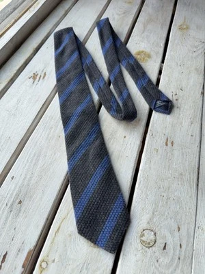 Шерстяной шелковый галстук Hackett London сделано в Италии серые синие полосы - Изображение 1 из 4