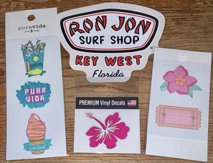 Lote de 12 calcomanías de vinilo pegatinas Ron Jon Surf Shop, Puravida, flor de hibisco ~ NUEVO - Imagen 1 de 5