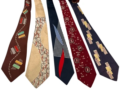 Lote de 5 corbatas vintage para hombre de la década de 1940 | Corbatas novedosas Swing Era Silk Rayon MCM Foto 1 de 4