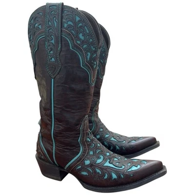 Ariat Presidio Botas de Cuero Turquesa Marrón Chocolate Estilo 10008754 Talla 6.5 Foto 1 de 4