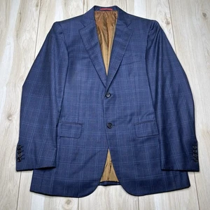 Isaia Base “S” Super 140’s Wool Double Windowpane Sport Coat Mens Size 38R Blue - Picture 1 of 15