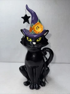 Estatuilla de gato espeluznante con sombrero de bruja Blue Sky Clayworks Halloween - Imagen 1 de 5