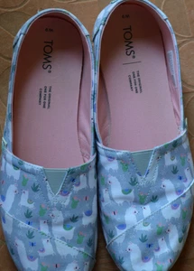 Toms klassische graue liebenswerte flache Damen-Slipper mit Lama-Print Größe 9 - Bild 1 von 6
