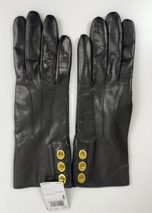 Coach schwarze goldene Lederhandschuhe mit Drehverschluss Größe 7,5 neu mit Etikett 168 $ - Bild 1 von 5