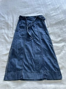 White Stuff Blue Denim Midi Maxi Skirt Size 10 Pull On Side Slits Pockets Belt - Picture 1 of 13