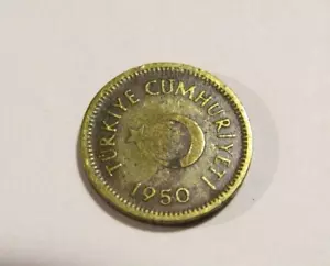 Turkey 1950 5 Kurus Brass Coin - Picture 1 of 5