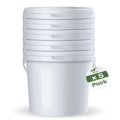 DTP-SOFT 5 x 10L Set Eimer mit Deckel 10 Liter Leereimer weiß lebensmittelecht TOP PP