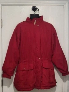 Vintage Woolrich Lined Hooded Coat Women Sz L Holly Berry Red Winter Outerwear - Picture 1 of 11