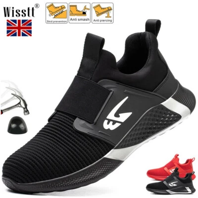 WISSTT Mens Womens Running Safety Trainers Slip-on Work Boots Steel Toe Cap Shoes Size