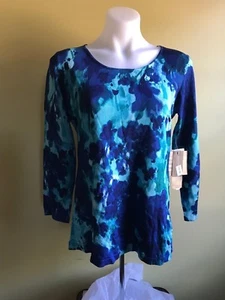 - Jones New York Women Blouse Top Green / Blue Size S - Picture 1 of 4
