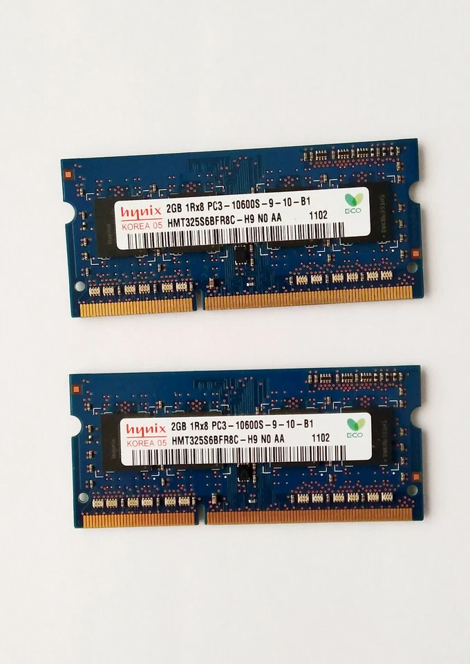  RAM 4GB (2x2GB) HYNIX pc3 -10600s 1333mhz ddr3 204-pin TESTATO 100% - Immagine 1 di 1
