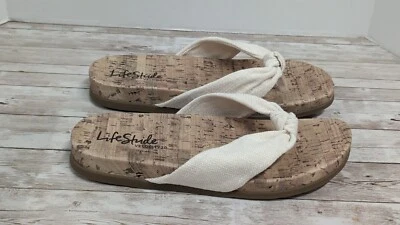 Сандалии-шлепанцы Lifestride Happy женские размер 11 М кремовые без шнуровки плоские H9677F5251 - Изображение 1 из 4