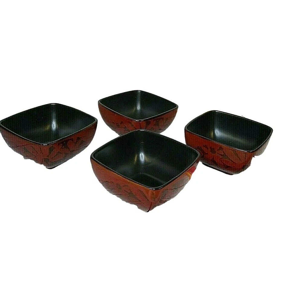 Gibson Everyday 4 tazones cuadrados para ensalada de arroz sopa roja floral negra mate interior Foto 1 de 4