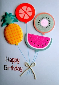 Papyrus 3D Glitter Fruit Balloons Birthday Greeting Card ~ Big Slice of HAPPY - Picture 1 of 4