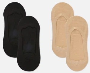 2 Cushion Sole Footies No Show Shoe Liners Black Nude - Picture 1 of 1