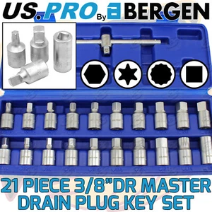 US PRO Drain Plug Master Key Set 21pc Oil Sump Plug Axle Gearbox Drain Plug Tool - Picture 1 of 8