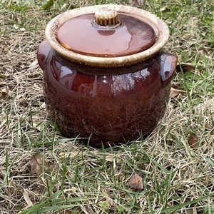 VINTAGE Hull USA Ovenproof Brown Stoneware Crock Baked Bean Jug Pot 6" ❤️ct7j1 - Picture 1 of 9