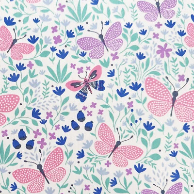 ODDIES TEXTILES 100% Cotton Fabric - Beautiful Butterfly Garden Pink - Craft Fabric Material
