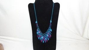 VINTAGE LEAVES NECKLACE WITH BLUE PINK PURPLE LEAVES 21" - Bild 1 von 11