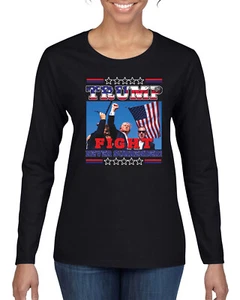 Never Surrender Trump 2024 MAGAt Rally Fist Pump Womens Long Sleeve - Picture 1 of 9