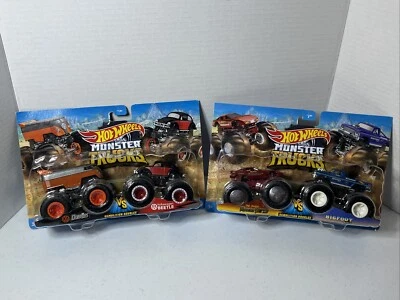 HOT WHEELS MONSTER TRUCKS 2 Packs VW DRAG BUS VS VW BEETLE And Bigfoot Vs Vette - Image 1 of 3
