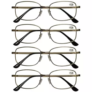 4 PK Square Metal Frame Mens Reading Glasses Classic Readers Fashion Eyeglasses - Picture 1 of 9