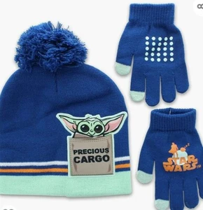 Star Wars The Mandalorian The Child Winter Beanie & Glove Set Blue Child Size - Picture 1 of 6