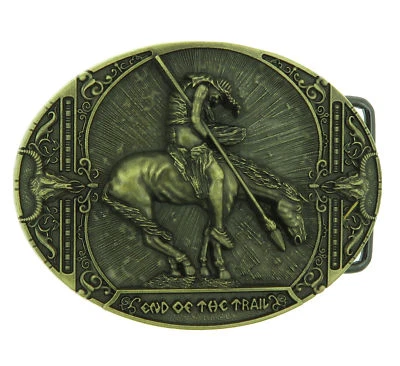 Fivela de cinto folheada a bronze ocidental índio americano a cavalo End of Trail - Imagem 1 de 2