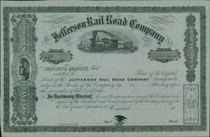 Jefferson Rail Road Company certificato di magazzino non rilasciato - Foto 1 di 2