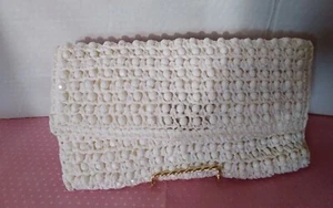 Vintage White Beaded 60's Clutch Purse Mod Retro 10”x5” Made Italy The Broadway - Picture 1 of 18