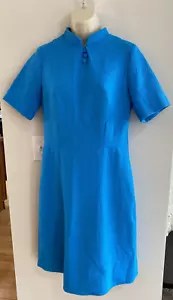 Vintage 60s Blue Textured Polyester Mod GoGo Midi Shift Dress Womens Size M/L - Picture 1 of 8