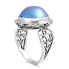 Bali Ring Sterling Silver 925 Genuine Gray Mabe Pearl Height 18 mm Sizes 5 - 10