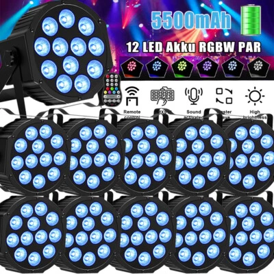 10x 5500mAh RGBW 12 LED Akku PAR Wash Bühnenlicht Wiederaufladbar DMX DJ Party - Bild 1 von 4