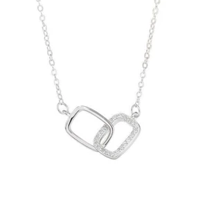 Double Hoop Necklace | 14K White Gold Filled Necklace | Sterling Silver Necklace - Picture 1 of 7