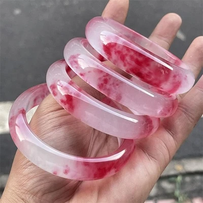 Certified natural quartzite jade Peach Red Gradient speckles bracelet Flat bar - Image 1 of 4