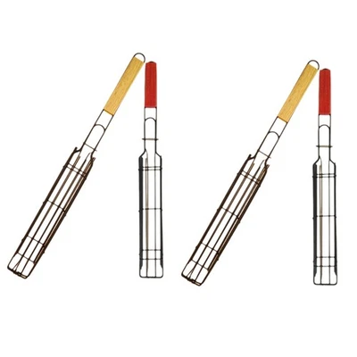 Stainless Steel Grill Grill Cage Wooden Handle BBQ Grill Clip Grill Rack8578 - Image 1 of 4