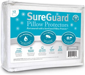 Set of 2 Standard Size Sureguard Pillow Protectors - 100% Waterproof, Bed Bug Pr - Picture 1 of 7