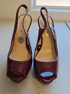 GUESS Women's Peep-Toe High Heel Slingback Pumps, Size 7 Maroon - Picture 1 of 5