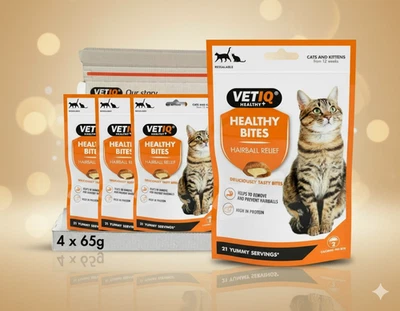 VetIQ Healthy Bites Hairball Remedy Cat Treats 4 x 65g Prevent & Remove Hairball