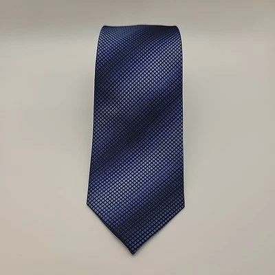 Van Heusen 男式丝绸领带蓝色几何图案手工制作中国制造 — 第 1/4 张图片