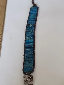 Blue Jasper Natural Stone & Leather Cord Friendship Bracelet 7-8" - Picture 1 of 6