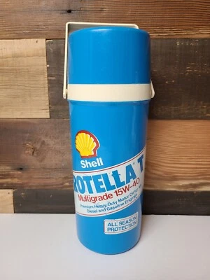 Vtg Shell Rotella T Motor Oil Thermos Aladdin Cup And Handle 1 Qt 15W-40 - Image 1 of 4