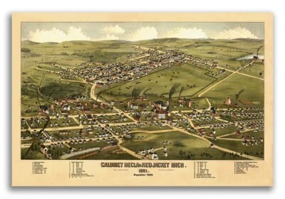 1881 Calumet Hecla Red Jacket Michigan Vintage Old Panoramic City Map - 16x24