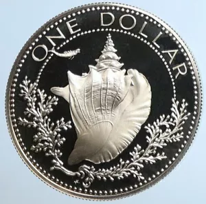 Bahamas 1975 - 1 dólar - caracola - plata esterlina a prueba de 0,5 OZ - ¡BELLEZA! - Imagen 1 de 3