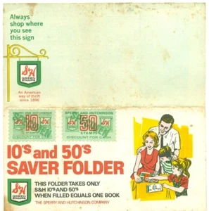 S & H GREEN STAMPS FOLDER - 10's + 50's - FILLED - SPERRY AND HUTCHINSON COMPANY - Picture 1 of 4