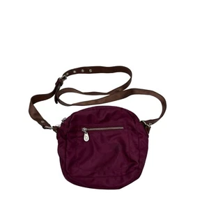 BAGGALLINI Berry Nylon & Brown Leather Stap Top Double Zippers Crossbody Bag - Picture 1 of 14