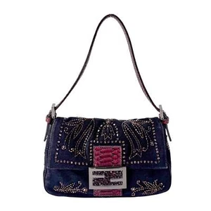 Bolso de hombro FENDI Mini Mamma Baguette gamuza con cuentas - Imagen 1 de 16
