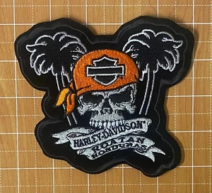 Harley-Davidson Motorcycle Embroidered Patch-Roatan Honduras-Pirate Skull Face - Foto 1 di 2