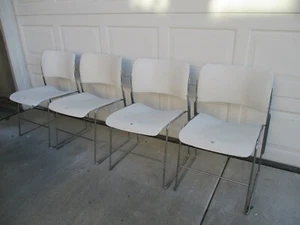 4 Vintage David Rowland 40/4 Mid Century Modern Chrome White Stacking Chairs  - Picture 1 of 12