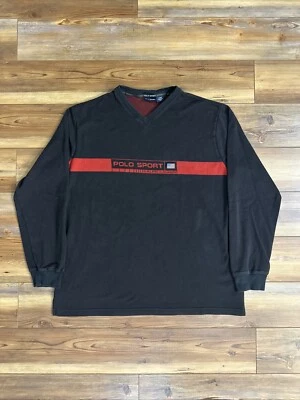 Винтажный Polo Sport черный красный пуловер трикотажа полоски США флаг логотип длинным рукавом размер L - Изображение 1 из 4